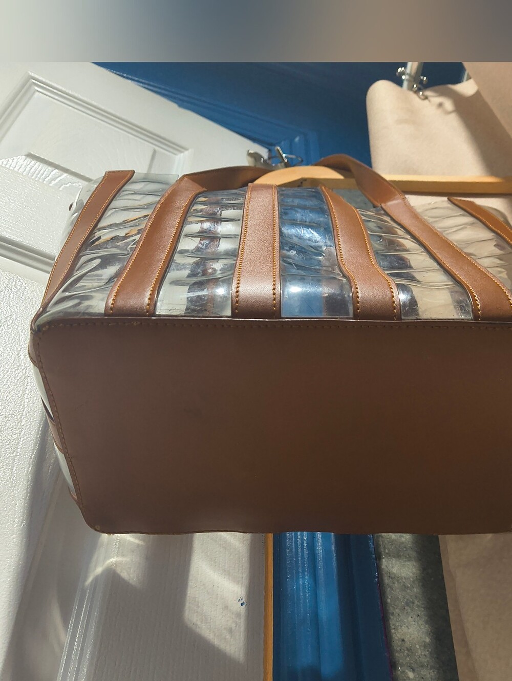Loeffler Randall Marlena Clear PVC & Tan Leather Striped Tote Bag - Picture 5 of 14
